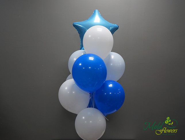 Set din baloane albi, albastre și steluța albastră (10 buc) foto